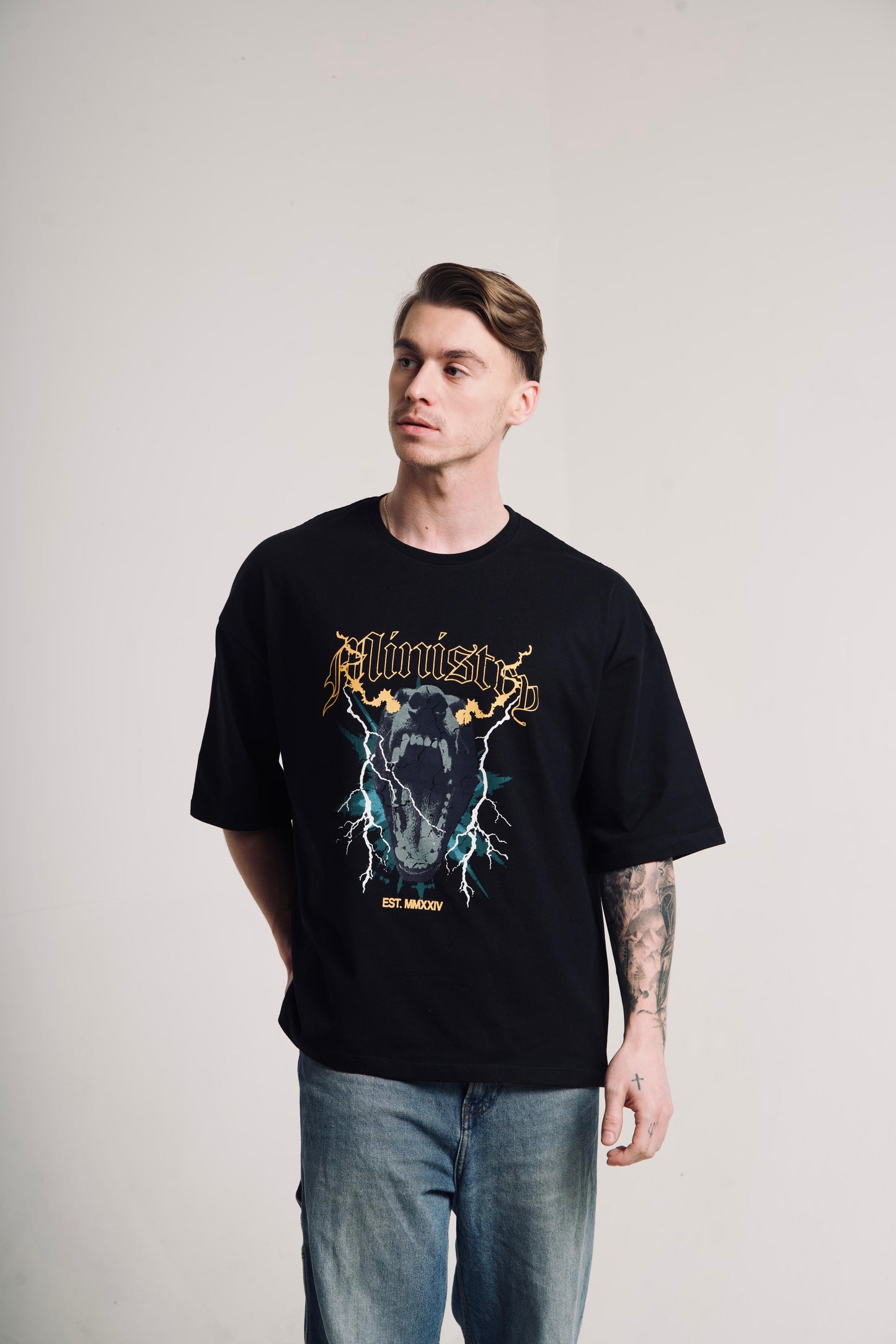 Dog With Thunder Black Tee