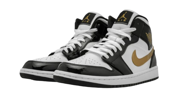 Jordan 1 Mid Patent Black White Gold - Image 2